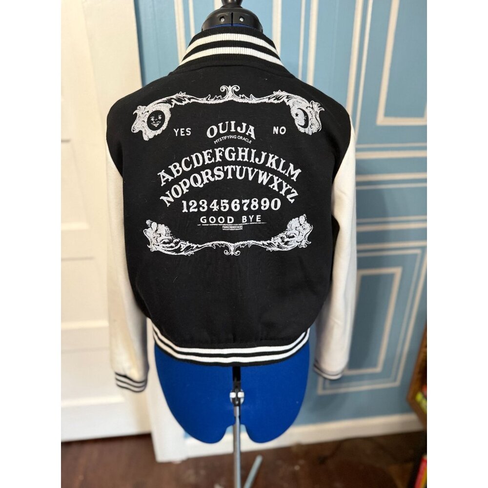 Hell Bunny Ouija Board Samara Varsity Jacket Baseball Bomber Black + White Goth